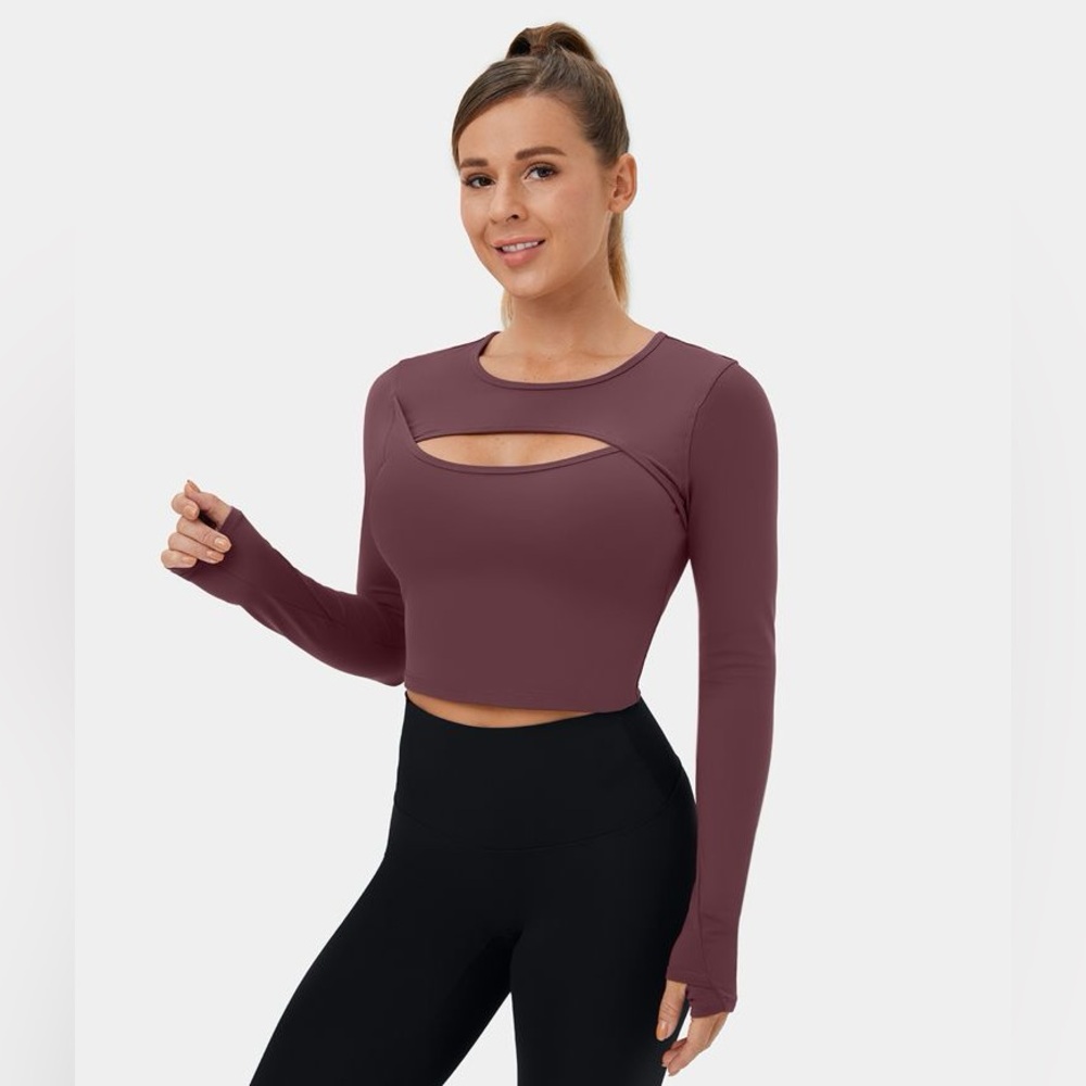 Softlyzero™ Plush Long Sleeve Thumb Hole Cut Out Cropped Dance Sports Top NWOT